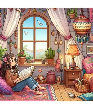 VANCY ARTS DIY 5D Diamond Painting Kit Girl Reading Diamond Painting Resin Square or Round