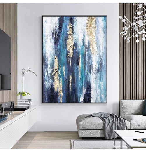 Home Decor Abstract Blue Painting Wth Gold Foil Hand Painted Handmade Wall Art Oil Painting On Canvas custom oil painting Home Decor Abstract Blue Painting Wth Gold Foil Hand Painted Handmade Wall Art Oil Painting On Canvas custom oil painting