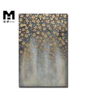 pure Hand drawn Decor Texture color Wall Abstract Golden Flowers Picture Modern Artwork custom handmade oil painting art